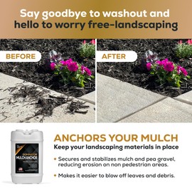 Dominator Mulch Anchor 5 Gallon - Mulch Lock and Pea Gravel Stabilizer, Ready to Use Spray, Lasts up to 2 Years, Fast-Dry, Non-Toxic, Strong Mulch Glue for Landscapes