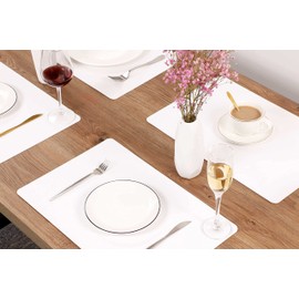 Wipeable Placemats Leather Table Mats Waterproof Heat-Resistant Easy to Clean for Dining Table Set Kitchen Table (6, White)