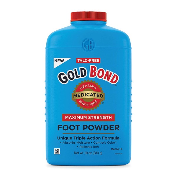 Gold Bond Medicated Talc-Free Foot Powder 10 oz, Maximum Strength Odor Control & Itch Relief