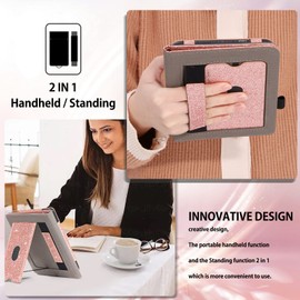 DUEDUE Stand Case for Kobo Clara 2E, Bling Sparky Premium Leather Protective Cover with Card Slot Hand Strap Auto Wake/Sleep for 6" Kobo Clara 2E eReader 2022 for Women Girls, Rose Gold/Glitter Pink