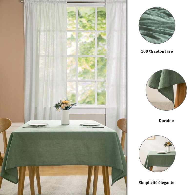 ATsense Tablecloth, green, linen look, 100% washed cotton, square, 140