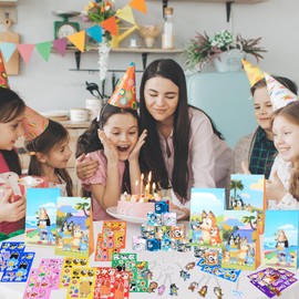 Party Bag Fillers Party Favours Kids- Blue Birthday Gift Party Bags Dog with Goodie Part Bags Slap Bands Stickers Keychains Decor for Boys Girls Kids Birthday Part Supplies Cartoon Lovers Party