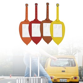 WJUAN Luggage Tags 4 Pieces, Leather Suitcase Name Tag, 4 Colours, Leaf Shape, Buckle Design, with Address Suitcase Tag Air Travel, Suitable for Luggage, Handbags, Backpacks