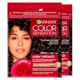 Garnier Color Sensation Color Retouch Permanent Hair Dye Covers 100% White Hair Easy Application Dark Brown - 2 Colours