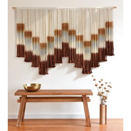 Flber Macrame Wall Hanging Tie-Dye Geometric Decor Large Scale Wall Art Statement Bohemian Yarn Tapestry Home Wall Decor 59''W*35''L