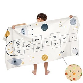 Ulticool Hopscotch Rocket Universe Globe - Child Girl Boy - Quick Drying Microfibre Bath Towel - 140 x 70 cm - Travel Fitness Gym Sports Spa Yoga - Beige