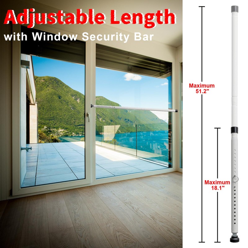 Sliding Door Security Bar, 16 to 51 Inch Adjustable Windows
