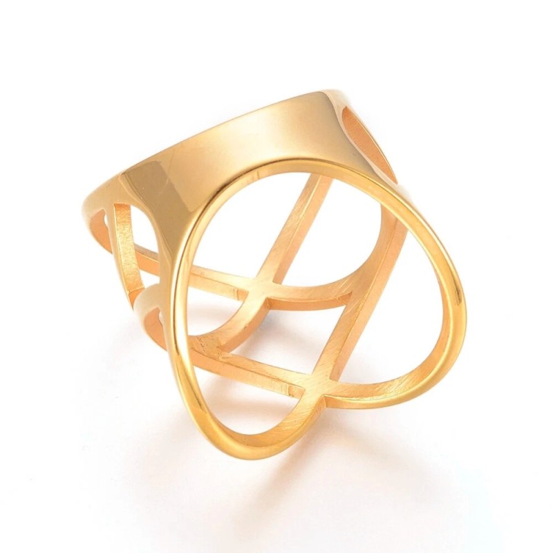 LZD 304 Stainless Steel Finger Rings Gold Size 7 17mm 