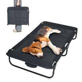 everfront Dog Elevated Bed Foldable Portable Raised Bed Camping cot Outdoor Summer Dog Bed (Medium, Black-Textilene)