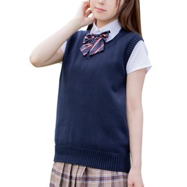 Classe School Knit Cardigan, Vest, Sweater, Student Uniform, Spring, Summer, Fall, Winter, Year-Round, Commuting to School, Solid Color, V-Neck