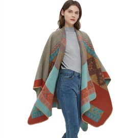 Ciormis Shawls for Women, Orange Red Open Front Poncho Cape, Fashionable Women's Shawl Wrap, Winter Sweater Cardigan Scarf(Style38)