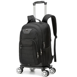 Homskiii Rolling Laptop Backpack for Men Carry on Luggage Roller Backpack with Wheels Removable Wheels and Trolley Black Wheeled Backpacks for Travel Airline Approved