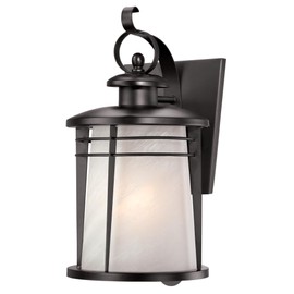 Westinghouse Lighting 6674200 Senecaville One-Light Exterior Wall Lantern, Weathered Bronze Finish on Steel with White Alabaster Glass 16 Inch