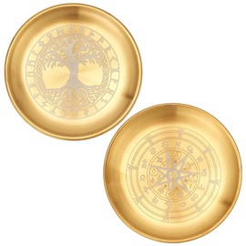 WADORN 2Pcs Stainless Steel Offering Bowl Set 5.51in Golden Altar Bowl Offering Plates Altar Plate Ritual Dish Plate Decoration for Wiccan Altars Supplies Witchcraft Decor Meditation