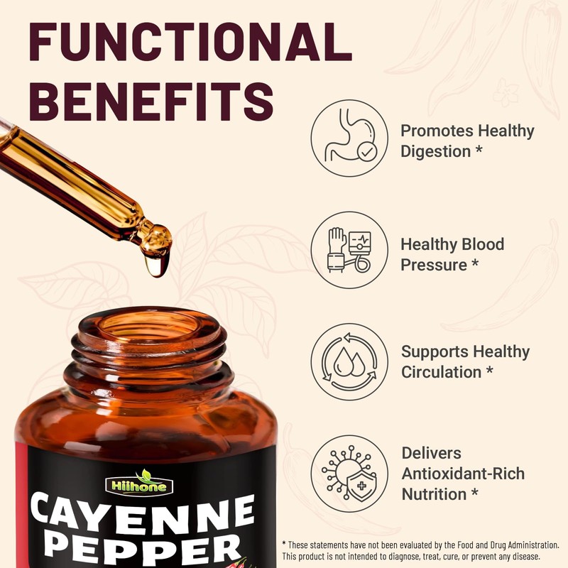 HIIHONE 11-in-1 Cayenne Pepper Drops - Herbal Supplement with Hawthorn,