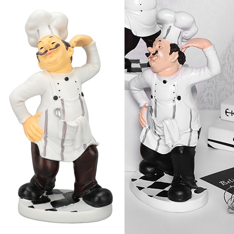 French Chef Figurine 30x14x11cm Resin Funny Chef Sculpture Kitchen Restaurant