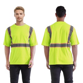 W&H Hi Vis Safety Short Sleeve Shirts Class 3 Reflective Birdeyes Fast Dry Breathable for Work Yellow 6pcs
