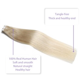 Sindra Tape Extensions, Real Hair, Platinum Blonde, 20 Pieces, 50 g, 50 cm, Invisible Tape-In Extensions, Real Hair, Blonde Remy Real Hair Extensions, Silky Straight, Tape Ins #60, 20 Inches
