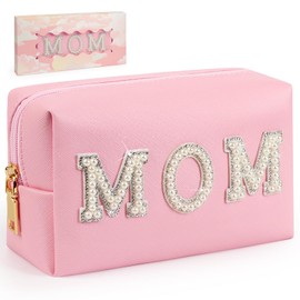 GINOYA Preppy Makeup Bag, Mama Cosmetic Bag with Mom Letter in Momlife for Hospital Shopping Beach Travel