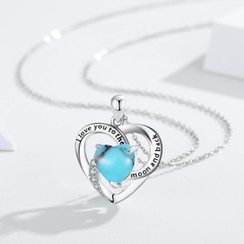 AOVEAO Heart Turquoise Necklace S925 Sterling Silver I Love You to The Moon and Back Necklace,Turquoise Heart Pendant Jewelry for Women Turquoise Lovers