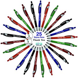 "Thank You" Greeting Gift Stylus Pens for Touchscreen Devices - 2 in 1 Combo Pen - for Employee Appreciation, Events and Parties, Party Favors, 25 Pack