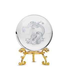 Dragon Crystal Ball Figurine with Five Claw Base Dragon Figurine Dragon Sculpture Laser Engraving 2.4 inches (60 mm) Crystal Dragon Feng Shui Dragon Dragon Crystal Ball Purification Good Luck