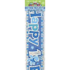 Happy 1st Birthday Blue Prism Banner (3.6 Meter Long) 1 Piece - Perfect for First Birthday Party Decorations