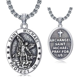 Wasee St Michael Necklace for Men Saint Michael Medal Pendant Necklace Archangel Protect Us Amulet Religious Jewelry Gifts with 22"+2" Rolo Chain