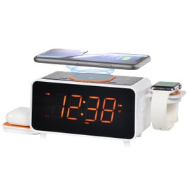 iTOMA Radio Reloj Despertador de Carga inalámbrica Dual con Bluetooth, Radio FM, Puerto USB, Alarma Dual, repetición de Alarma, luz Nocturna, atenuador y Pantalla Naranja de 1,4" CKS209