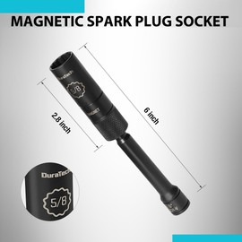 DURATECH 5/8" Swivel Magnetic Spark Plug Socket, 1MM Thin Wall Spark Plugs Socket with 12-Point, Enhanced Magnetic Head & Manganese Phosphate Coating, 3/8" Drive x 6" Total Length, Cr-V Steel Made