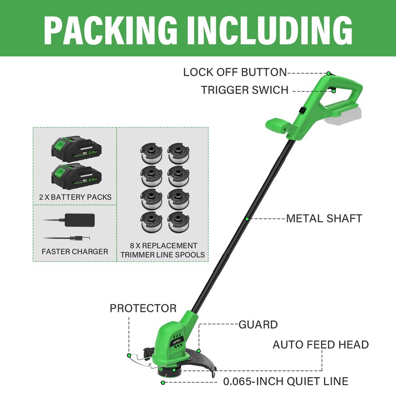 Cordless Weed Wacker 20V, Battery Powered String Trimmer, 10-Inch