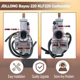 JDLLONG Bayou 220 Carburetor Fit for Kawasaki Bayou 220 KLF220 1988-1998 for Bayou 250 KLF250 Carb Kit 2003-2011 with Air Filter and Fuel Petcock Switch