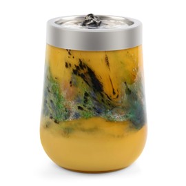 VOREEN Handblown Glass Tabletop Fountain – Yellow Art Glass Water Feature with Gentle Ambient Glow – Optional Aromatherapy for Home, Spa, Office Décor