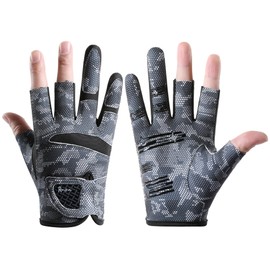 SUJAYU Fishing Gloves Men & Women, Anti-Slip & Breathable Laxuery Palm Kayak Gloves, 3-Cut Fingers UV Protection Gloves Ice Fishing Gloves Fly Fishing Accessories (Black, X-Large)