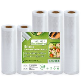 Anysea Vacuum Sealer Food Saver Bags - Sac Sous Vide Rouleau Alimentaire,8 11 inch 10 feet 5 Rolls, BPA Free Vacuum Seal Rolls for Commercial/Family,Seal a Meal Vacuum Sealing Bags