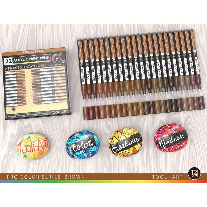 TOOLI-ART Acrylic Paint Pens 22 Assorted Brown Tones Pro Markers