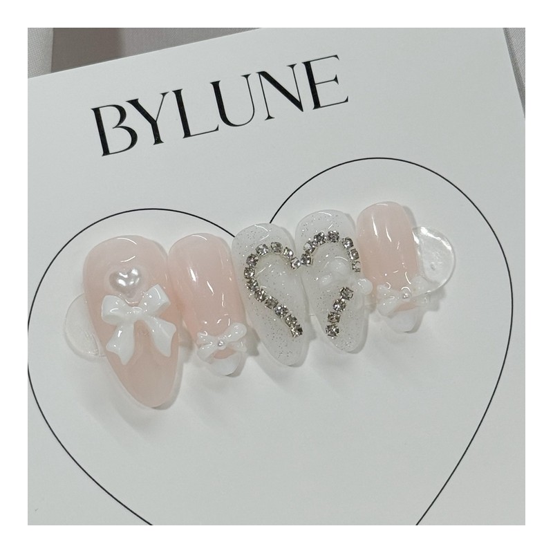Heart Chain Handmade Nail Tips - Short Square / 하트체인