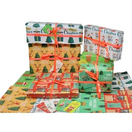 6 Folded Sheets Christmas Luxury Wrapping Paper with 6 Name Tags & 9M Ribbon