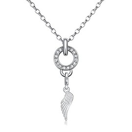 Morella Edelstahl Charms Halskette 70 cm mit Charms Anhänger Engelsflügel in Samtbeutel