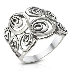 Sterling Silver Wide Geometric Spiral Swirl Ring - Size 7