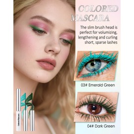 Colored Mascara Set for Eyelashes, 2 Colors Emerald Green & Green Waterproof Long Lasting Lengthening Volumizing Mascara Volume and Length, No Clumps Tube Eye Mascaras with Fine Short Lashes for Women
