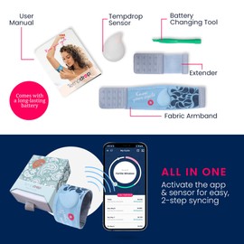 Tempdrop Fertility and Ovulation Digital Thermometer Tracker – Wearable Basal Body Temperature (BBT) Monitoring Sensor and Fertility Charting App Includes Comfortable Armband (S/M – 8.5-15.5 inch)