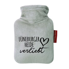 Huuraa Taschenwärmer Lüneburger Heide verliebt Geschenk 0,2 Liter Grey Mini Veloursbezug Lüneburger Heide Geschenkidee