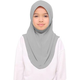Girls Plain Islamic Hijab, Kids Instant Headscarf Readymade Pull On Scarf, No Pins Needed, Lightweight Soft & Durable, Ideal For Any Occassion School, Nursery, Sports, Prayer Hijab, Grey