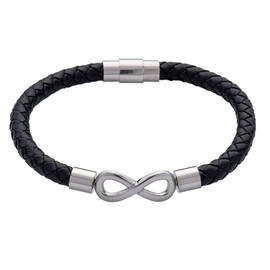 LUCKMAN Pulsera Hombre de Infinito, Brazalete de Cuero Piel Vegana y Acero Inoxidable Color Plata, Broche Magnético – Accesorios y Joyería para Hombre, Regalos para Hombre Navidad y Regalos para Papá Originales, Modelo Owen