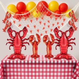 Juexica 60 Pcs Crawfish Party Supplies Inflatable Crawfish Boil Party Decorations Includes Mini Fake Lobsters Tablecloth Fish Net Latex Balloons for Lobster Seafood Boil Decor Supplies