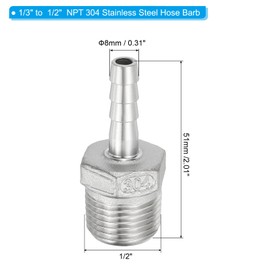 PATIKIL 304 Stainless Steel Barb Hose Fitting, 2 Pack 1/3" Hose Barb x 1/2" NPT Thread Pipe Connector Adapter Quick Fittings for Bore Air Water Connecting