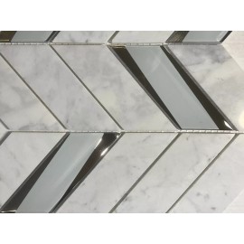 Rubymont S17 Carrara White/Silver Marble Glass Mosaic Tile Kitchen Bathroom Polished