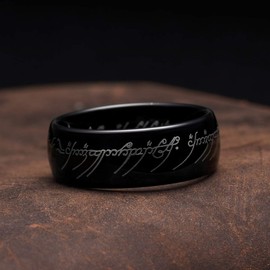 King Will 8mm Tungsten Carbide Ring for Men Black Magic Words Inlay High Polish Domed Comfort Fit Ring Size 14.5