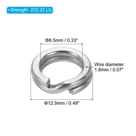 PATIKIL Fishing Split Rings 222LB, 100 Pack Stainless Steel Double Flat Wire Lure Ring 8.5mm for Jigging Trolling Saltwater Terminal Tackle Connector
